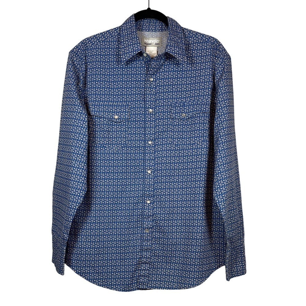 WRANGLER Pearl Snap Rancher Shirt, Paisley Print, Size Large